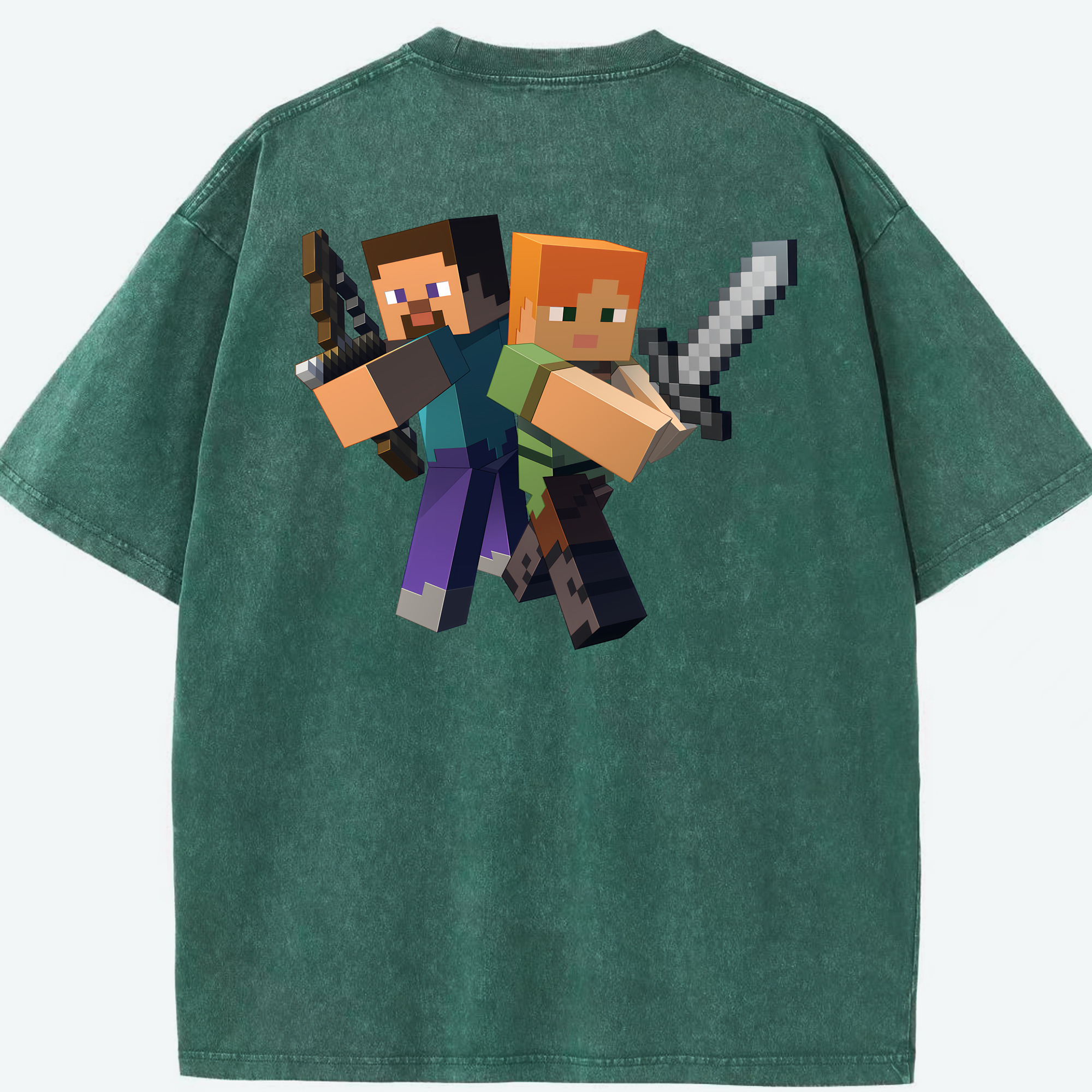（画像用） マインクラフト ブロックの世界 Minecraft MC Block world 綿100% ヴィンテージ風 半袖Tシャツ（背面プリント）